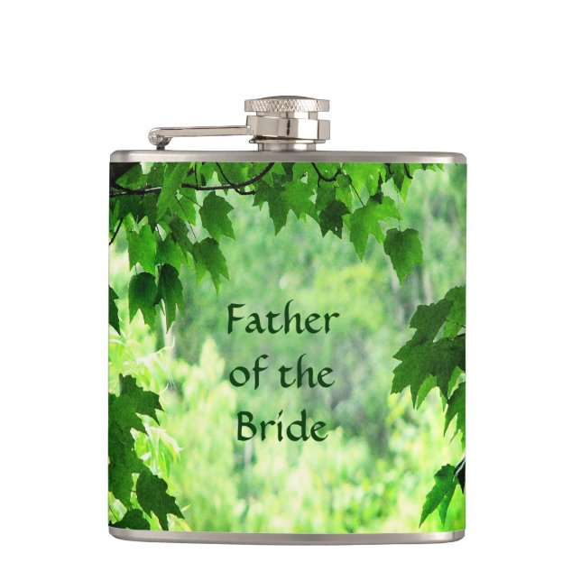 Leafy Wedding Father of the Bride Hip Flask (Front)