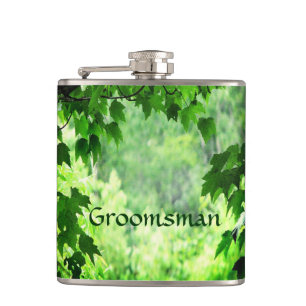 Leafy Wedding Groomsman Hip Flask