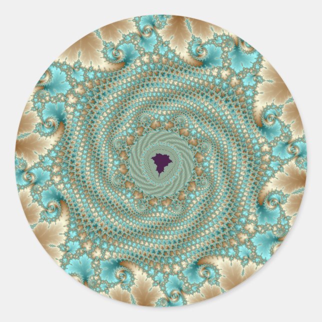 Leafy Whorls Fractal Classic Round Sticker (Front)