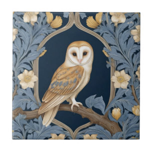 Leafy William Morris style Right facing Barn Owl Ceramic Tile