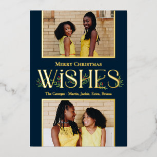 Leafy Wishes Foil Holiday Card Editable Colour