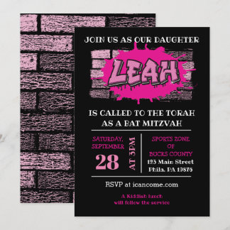 LEAH Graffiti Name Brick Wall Bat Mitzvah Invite