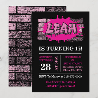 Leah Graffiti Name Brick Wall Birthday Party Invitation