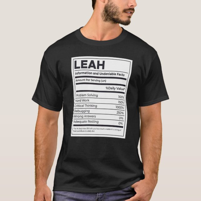Leah Nutrition Information Problem Solving Hard Wo T-Shirt (Front)