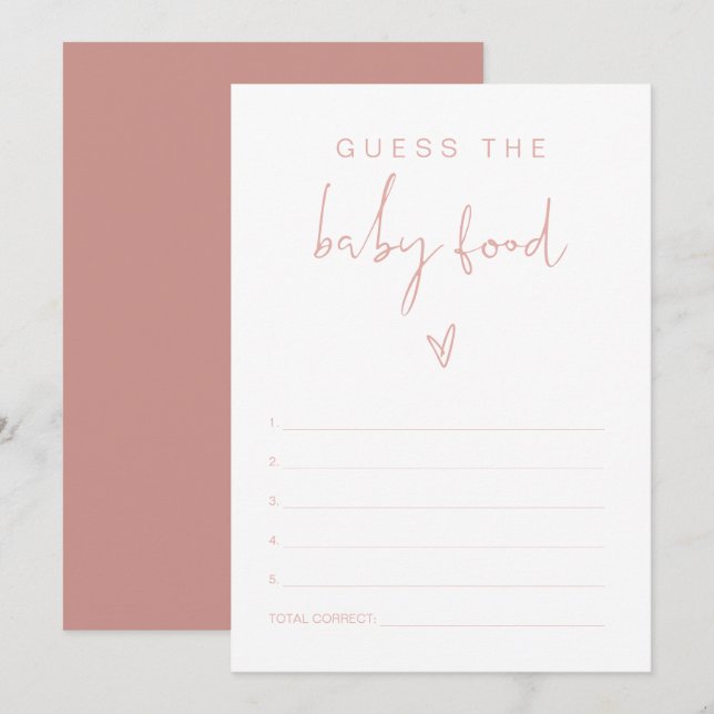 LEAH Pastel Pink Guess Baby Food Baby Shower Game Invitation (Front/Back)