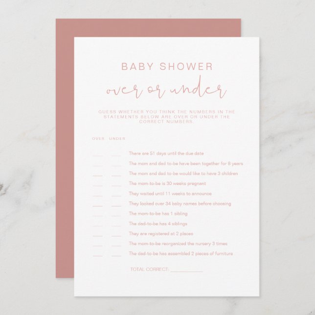 LEAH Pastel Pink Over Under Baby Shower Game Invitation (Front/Back)
