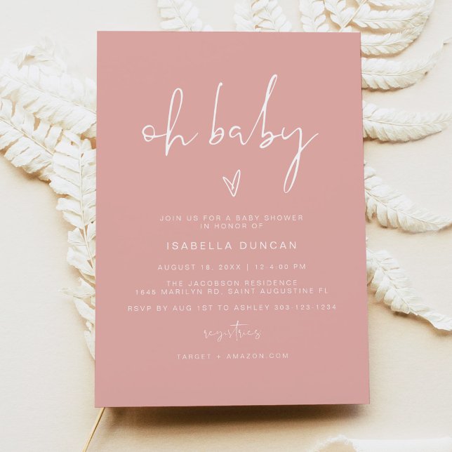 LEAH Vibrant Pastel Pink Girl Oh Baby Baby Shower Invitation (Creator Uploaded)