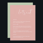 LEAH Vibrant Pastel Pink Let's Eat Menu<br><div class="desc">This menu features an edgy handwritten font and modern minimalist design with a vibrant pastel pink and white colour combination. Easily edit *most* wording to match your needs. This menu makes the perfect addition to your simple, contemporary or bohemian baby shower, bridal shower, or any other event! All colours are...</div>
