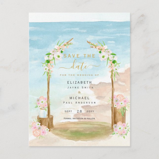 LeahG Beach Coastal Destination Save Date Invite Postcard (Front)