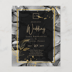 LeahG® Black Gold Alcohol Ink Wedding INVITE