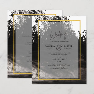 LeahG Black Gold INK Abstract Wedding Invite