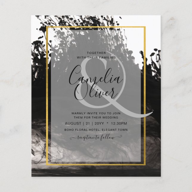 LeahG Black Gold INK Abstract Wedding Invite Flyer (Front)