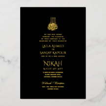 LeahG Black Gold Islamic Muslim Wedding Invites
