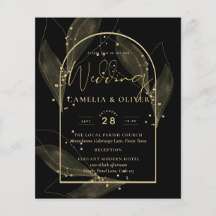 LeahG Black Gold Leaves Modern Wedding INVITE Flyer