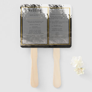 LeahG BLACK White Gold INK Wedding Program Hand Fan