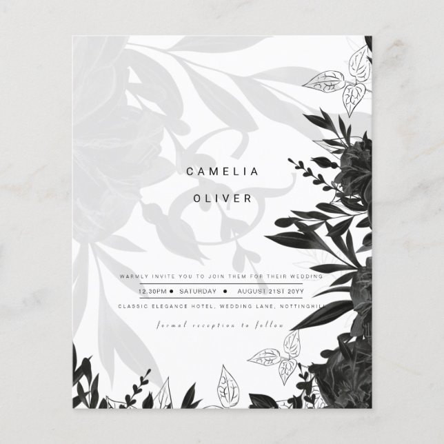 LeahG Black White Roses  Wedding Budget INVITE Flyer (Front)