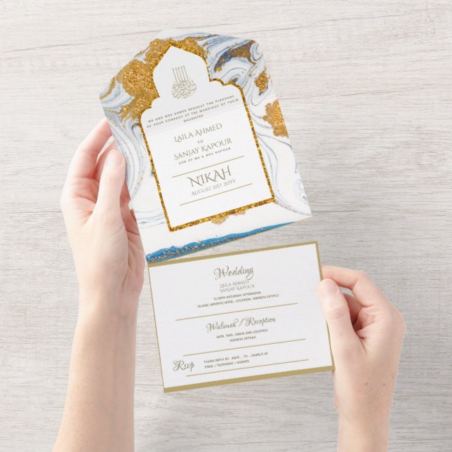 LeahG Blue Islamic Muslim Wedding Invites Nikah (Tearaway)
