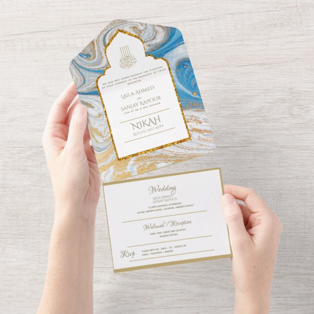 LeahG Blue Islamic Muslim Wedding Invites Nikah (Tearaway)