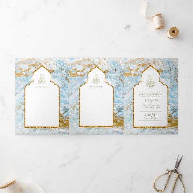 LeahG Blue Islamic Muslim Wedding Invites Nikah (Outside)