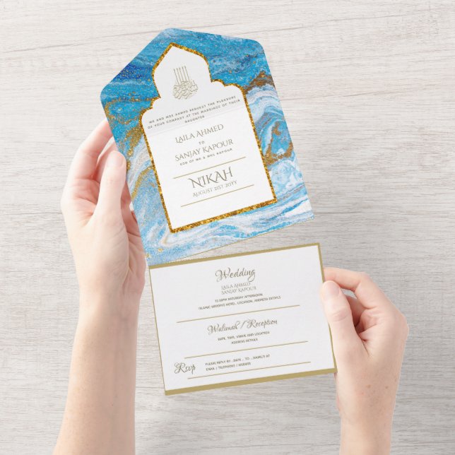 LeahG Blue Islamic Muslim Wedding Invites Nikah (Tearaway)