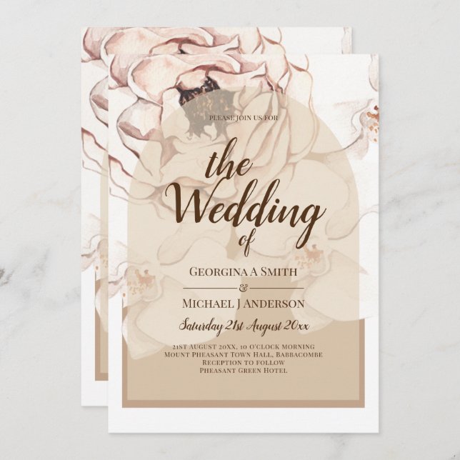 LeahG Blush Pink Champagne Floral Wedding Invite (Front/Back)