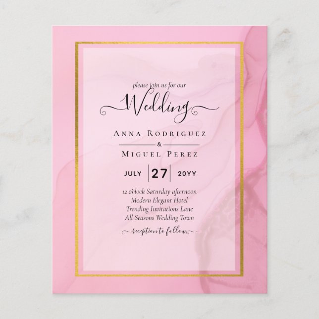 LeahG Blush Pink Gold INK Ombre Wedding INVITE Flyer (Front)