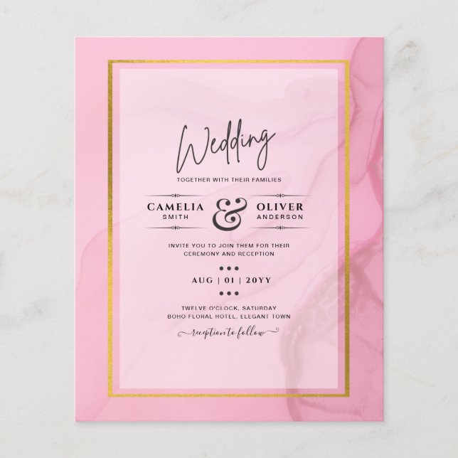 LeahG Blush Pink Gold INK Ombre Wedding INVITE Flyer (Front)