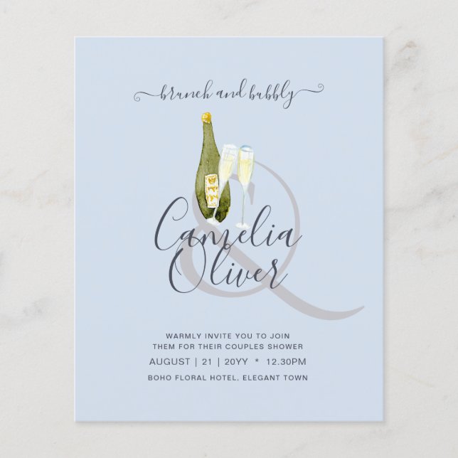LeahG BUDGET Brunch Bubbly Bridal Shower Wedding Flyer (Front)