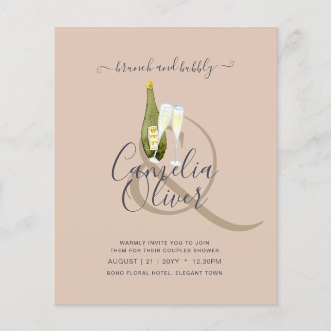 LeahG BUDGET Brunch Bubbly Bridal Shower Wedding Flyer (Front)