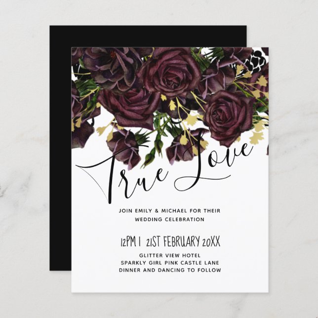 LeahG BUDGET Dark PLUM Roses Wedding (Front/Back)