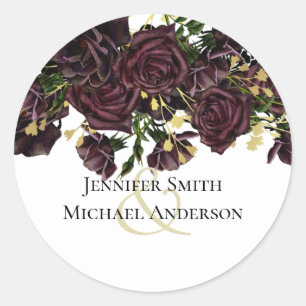 LeahG BUDGET Dark PLUM Roses Wedding Classic Round Sticker