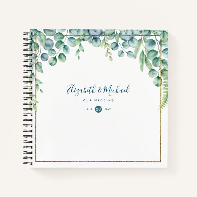 LeahG BUDGET Eucalyptus Greenery Wedding Guestbook Notebook (Front)