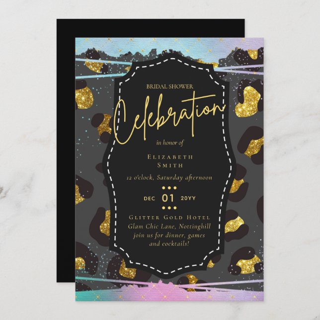LeahG Budget Glam Chic Bridal Shower Unicorn Gold Invitation (Front/Back)