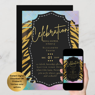 LeahG Budget Glam Chic Bridal Shower Unicorn Gold Invitation