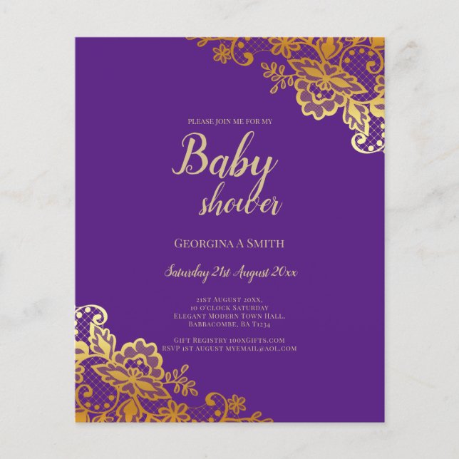LEAHG BUDGET GOLD LACE BABY SHOWER INVITE FLYER (Front)