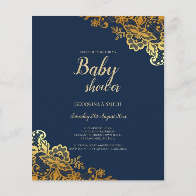 LEAHG BUDGET GOLD LACE BABY SHOWER INVITE FLYER (Front)