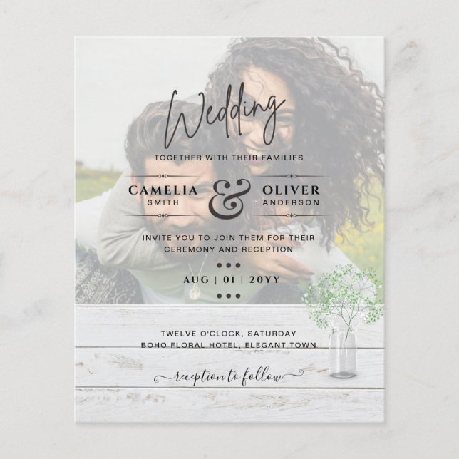 LeahG BUDGET Gypsophila PHOTO OVERLAY Wedding Flyer (Front)