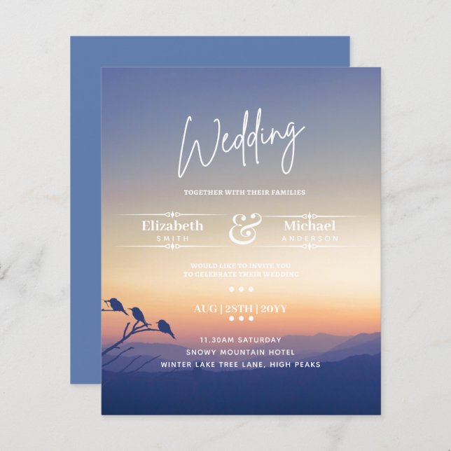 LeahG BUDGET Mountain Sunset Wedding Invite (Front/Back)