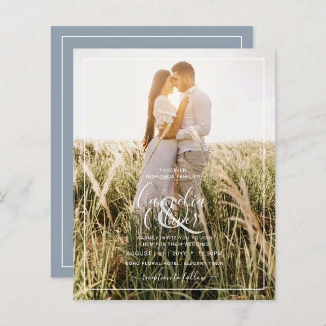 LeahG Budget PHOTO Overlay Dusty Blue Wedding (Front/Back)