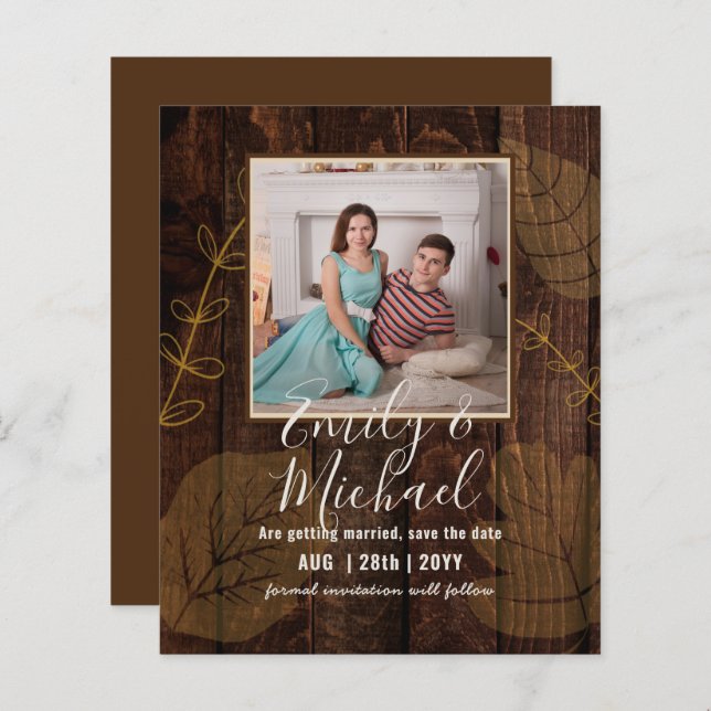 LeahG Budget PHOTO Save Date Rustic Wood Abstract (Front/Back)