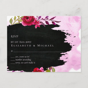 LeahG Budget Pink Rose Black Modern Wedding Postcard