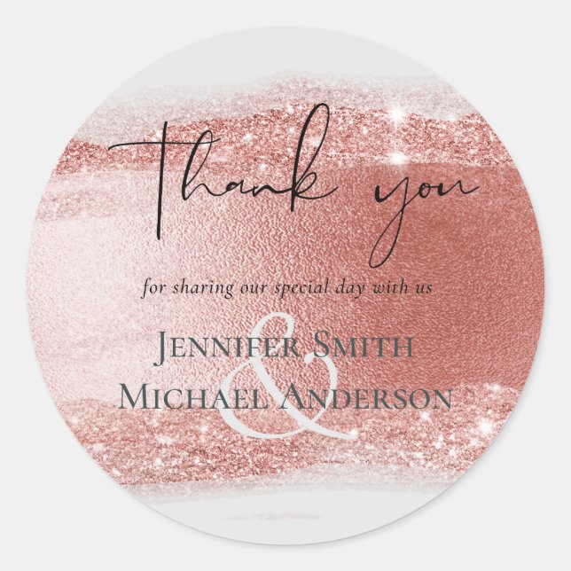 LeahG Budget Rosegold Glitter Grey Wedding Classic Round Sticker (Front)