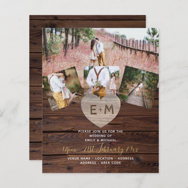 LeahG BUDGET Rustic Wood Heart PHOTO WEDDING (Front/Back)