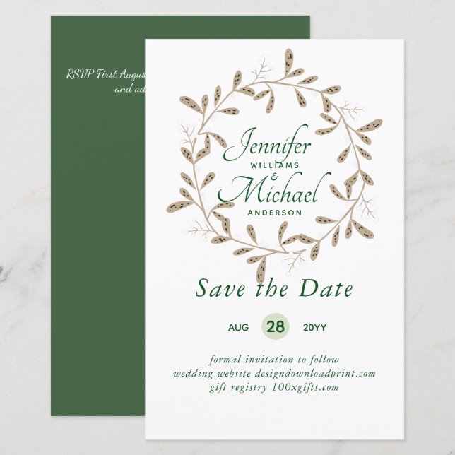 LeahG BUDGET Save Dates Modern Wreath Colours (Front/Back)