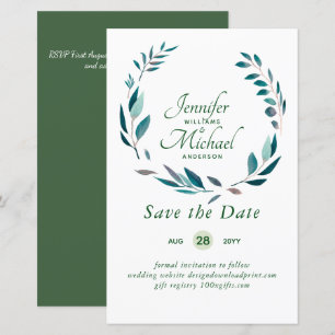 LeahG BUDGET Save Dates Turquoise Teal Wreath