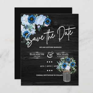 LeahG BUDGET Save The Date Black Blue Floral