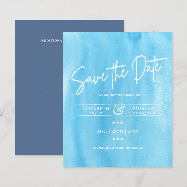 LeahG BUDGET Save The Date Blue Sky Watercolor (Front/Back)