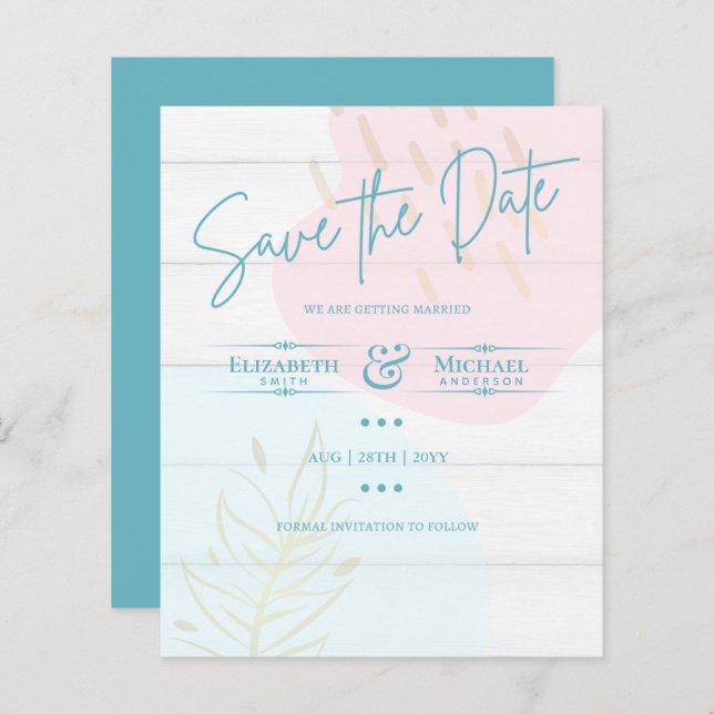 LeahG BUDGET Save The Date Pink Blue Gold Abstract (Front/Back)