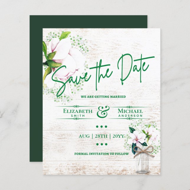 LeahG BUDGET Save The Date Rustic Magnolias (Front/Back)