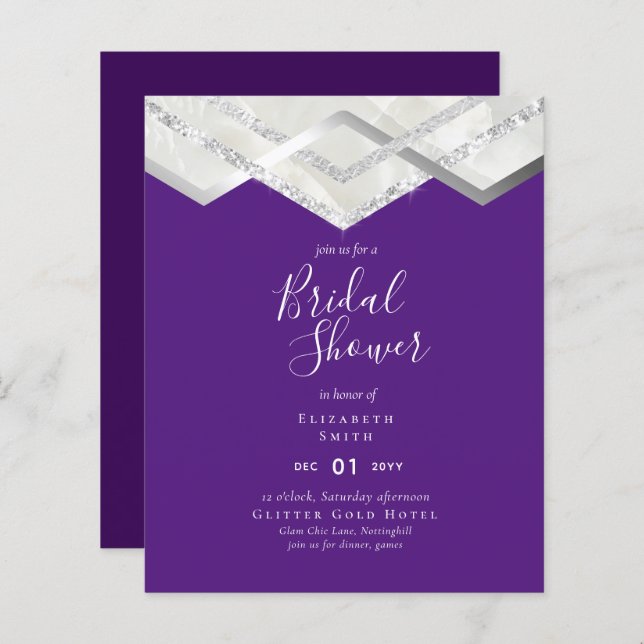 LeahG Budget Silver Deco Bridal Shower Invite (Front/Back)